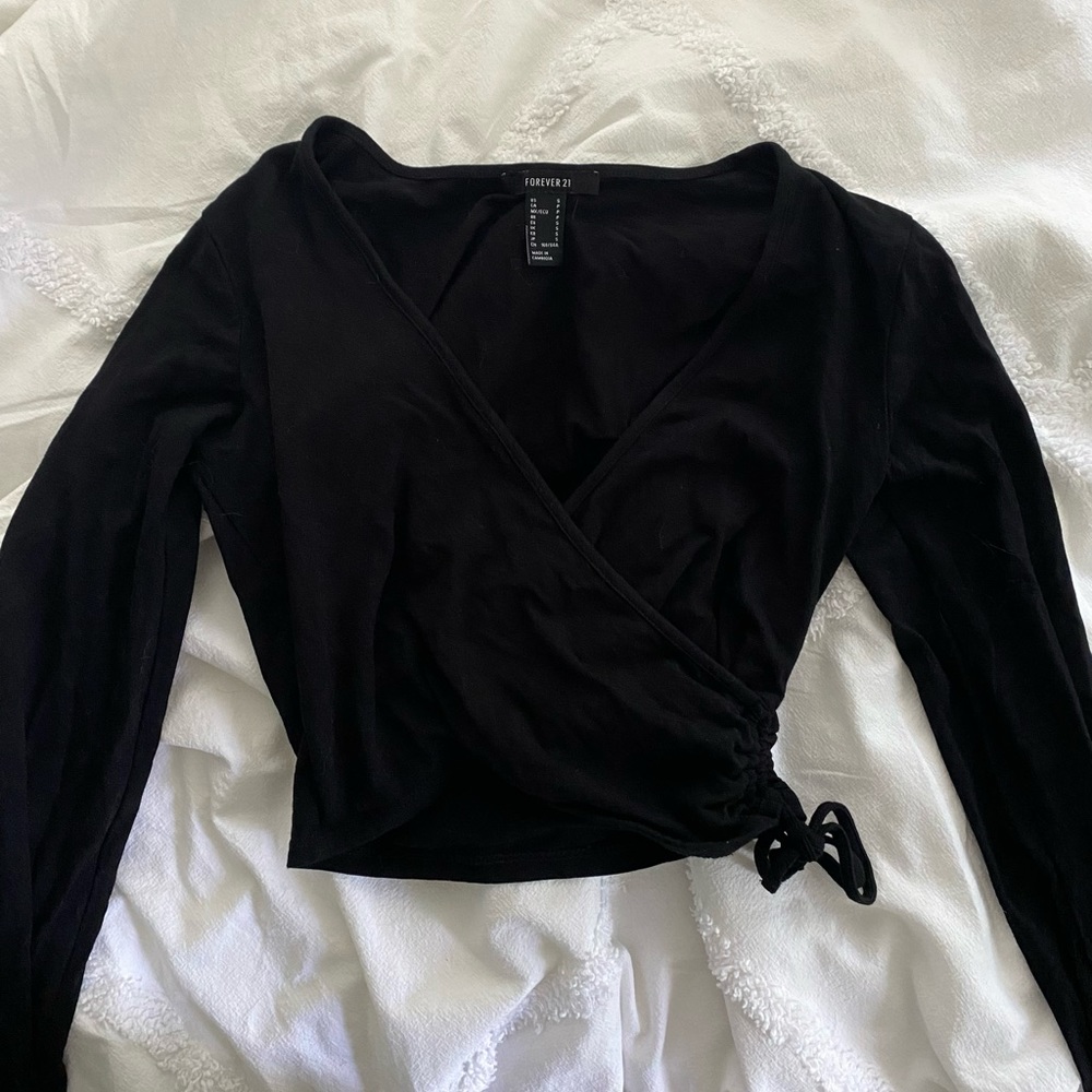 Forever 21 Long Sleeve Tie Plunge Top